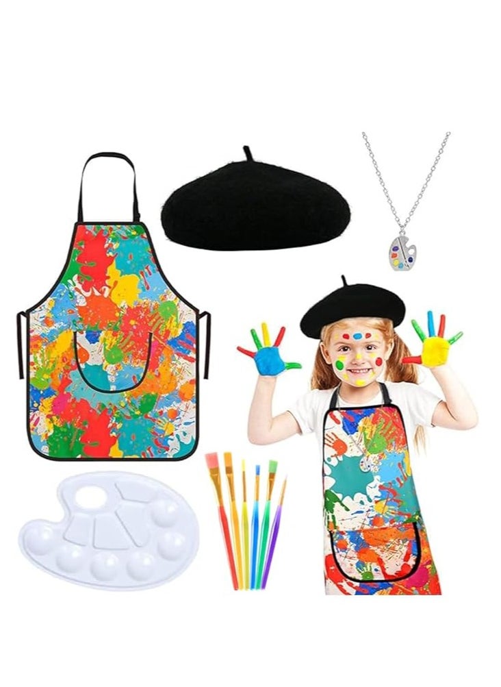 DMG TECH Kids Artist Costume Accessories Set Painter Dress-Up with Beret Hat,Water Proof Apron with Front Pocket for Toddler Painting Baking Artist,Washable Foldable Lightweight for Age 4-8 Years  - Image 1