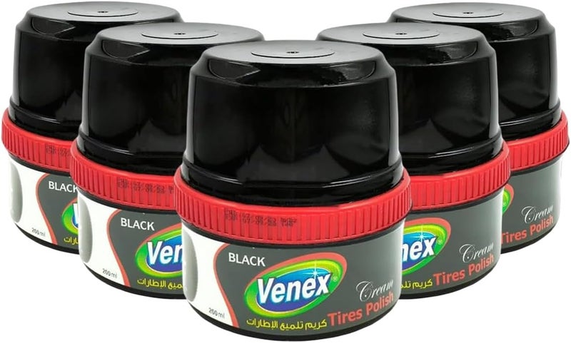 venex Cream Tire Polish 200ml – Black Tire Shine Restorer for Cars & Bikes | Long Lasting Gloss | Dirt & Water Repellent | Tire Protection & Care Cream - Image 1