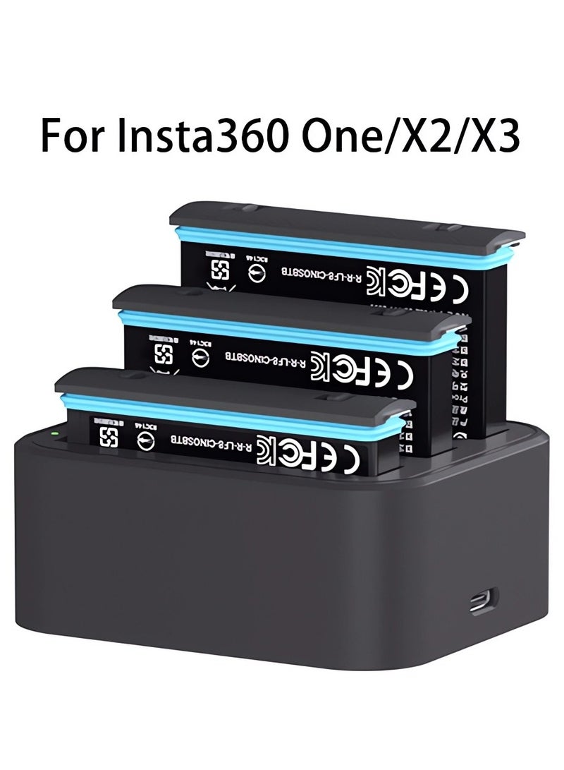 Captaintech 3-Channel Fast Battery Charger Hub for Insta360 One/X2/X3 Cameras, Includes USB Type-C Charging Cable and Accessories for Efficient Power Management.  - Image 4