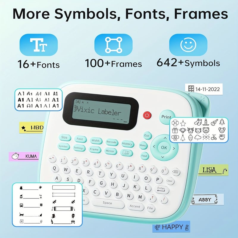 D210S Portable Label Maker Machine with Green QWERTY Keyboard LCD Screen 600 Symbols Instant Printing for Home Office Inventory - Image 2