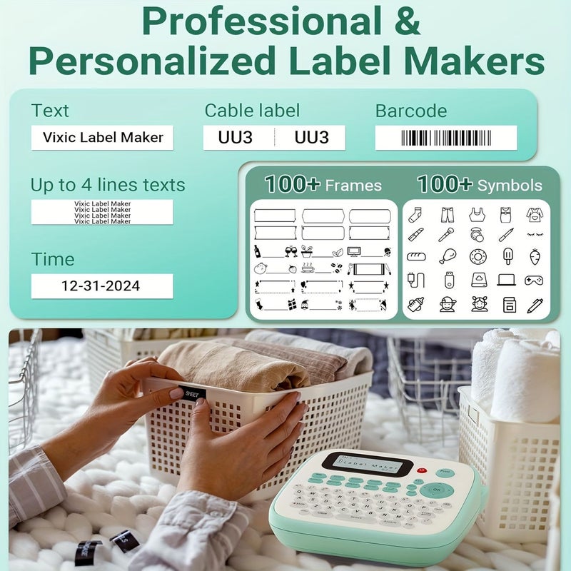 D210S Portable Label Maker Machine with Green QWERTY Keyboard LCD Screen 600 Symbols Instant Printing for Home Office Inventory - Image 4
