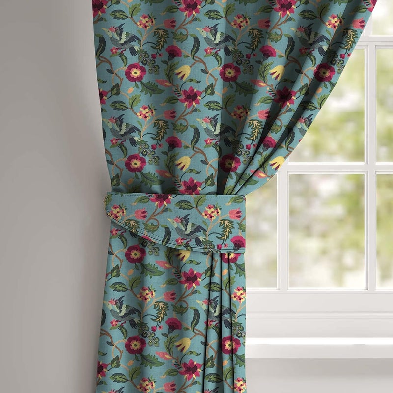 Casableu Cabal Polyester Eyelets (Steel) Blackout Curtains with Tie Back, Bedroom Living Room (Pack of 2) (Aqua, 9 feet) - Image 2