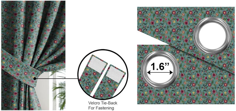 Casableu Cabal Polyester Eyelets (Steel) Blackout Curtains with Tie Back, Bedroom Living Room (Pack of 2) (Aqua, 9 feet) - Image 4