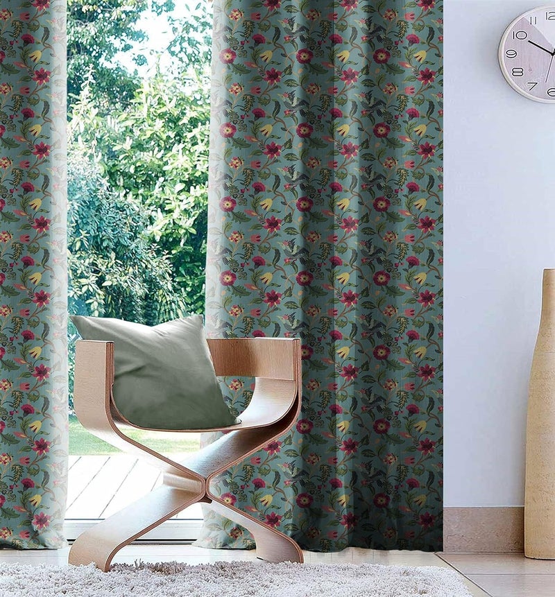 Casableu Cabal Polyester Eyelets (Steel) Blackout Curtains with Tie Back, Bedroom Living Room (Pack of 2) (Aqua, 9 feet) - Image 1