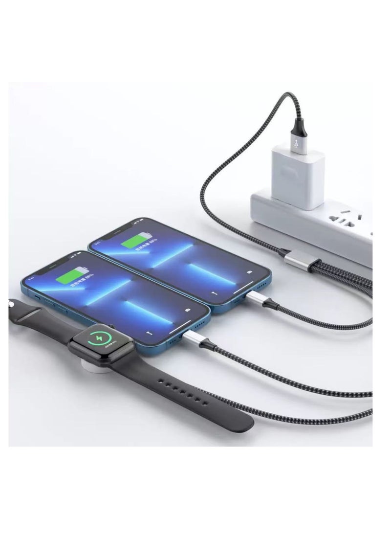 Generic - Charging USB C Watch Phone Charger 3 in 2 Cable, Compatible with Apple Watch Ultra SE Series 1-8, Universal Travel Multi Devices All in One Cord - Image 1