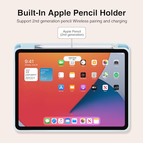 LovRug for iPad Air 11 Inch Case (M2) 2024, iPad Air 5th Generation Case 2022/iPad Air Cases 4th Generation 2020 10.9 Inch with Pencil Holder, Soft TPU Back Smart Protective Cover (Light Blue) - Image 3