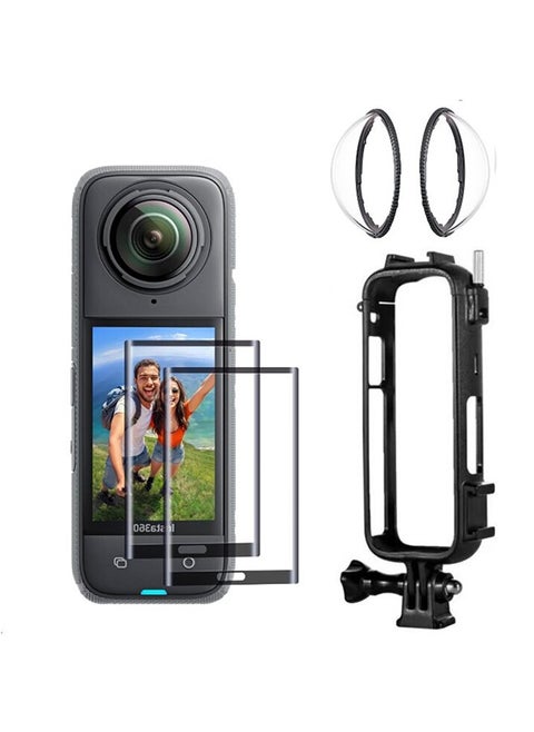 مجموعة ملحقات كاميرا الحركة لجهاز Insta360 X4 حافظة واقية من السيليكون وإطار حماية للعدسة مع محول خيط 1/4 بوصة وواقي شاشة