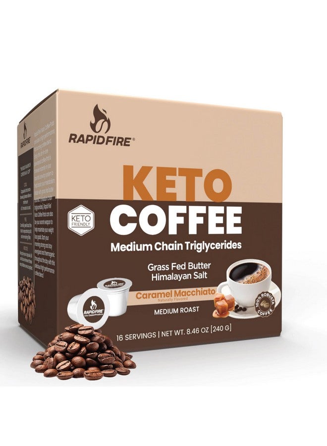 Rapid Fire Rapidfire Caramel Macchiato Ketogenic High Performance Keto Coffee Pods, Supports Energy & Metabolism, Weight Management, Single Serve K Cup, Brown, 16 Count  - Image 1