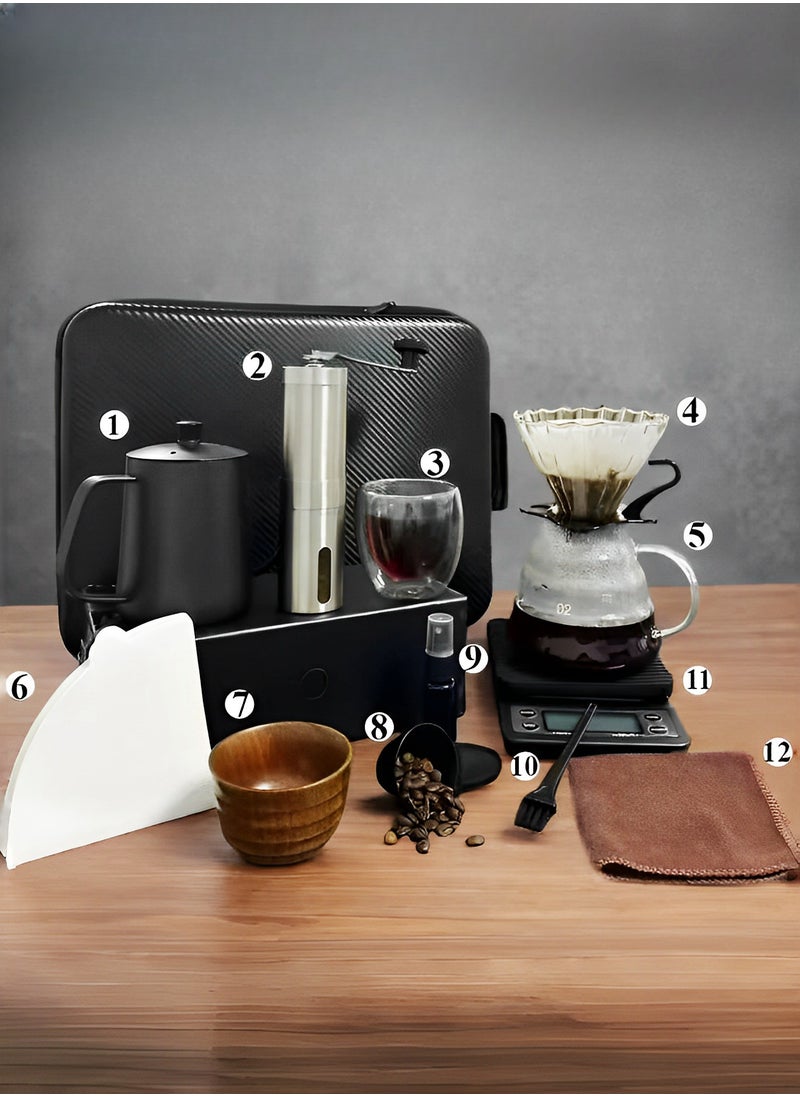 Perfin - V60 Coffee Drip Kit  - 12 Pieces Pour Over Espresso Kit ，With Tool Case ,  For Coffee Table, Kitchen, Camping - Image 1
