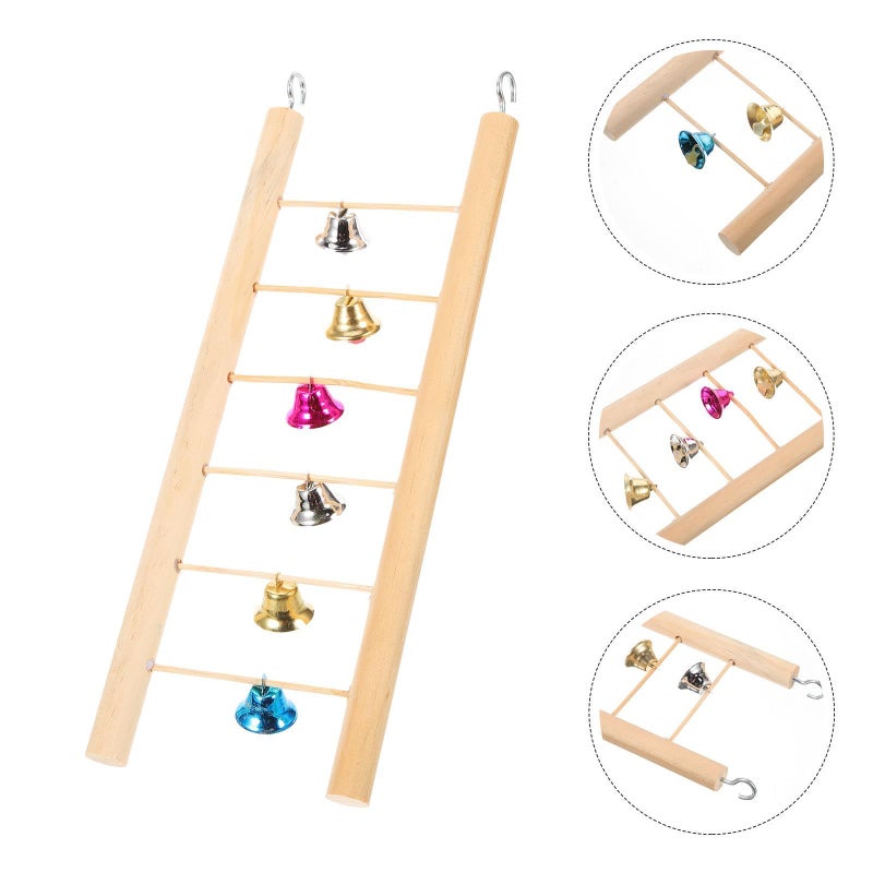 GALPADA Parrot Step Ladder Climbing with Bells 25cm Wooden Bird Cage Toy Pet Bird Accessory - Image 4