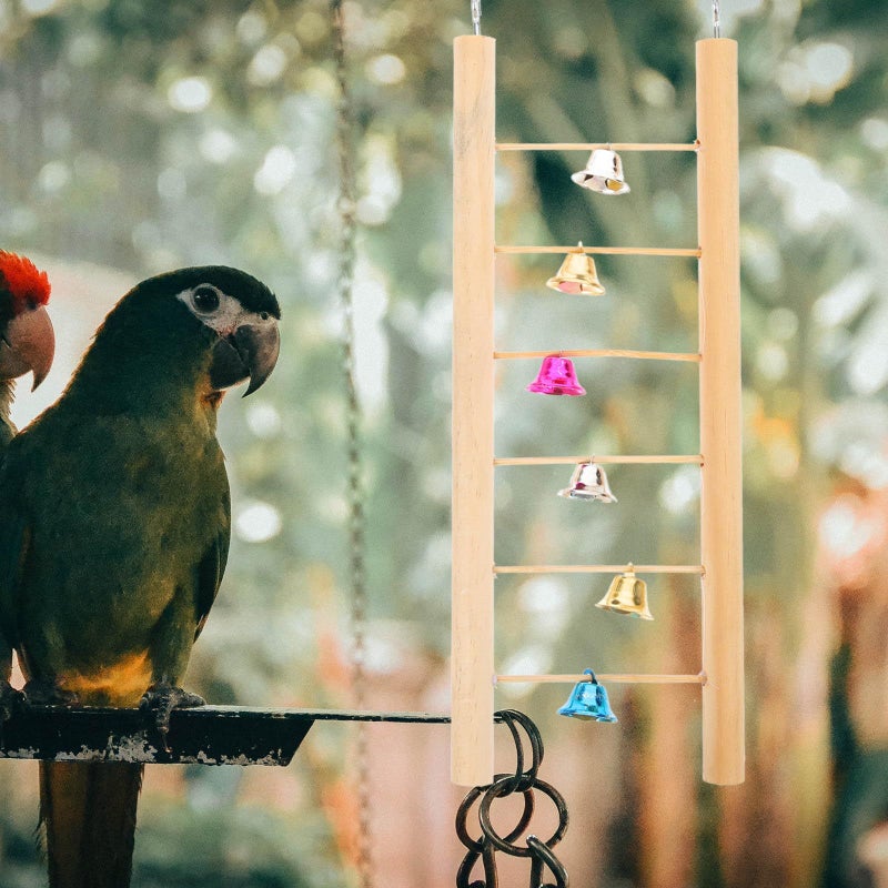 GALPADA Parrot Step Ladder Climbing with Bells 25cm Wooden Bird Cage Toy Pet Bird Accessory - Image 2