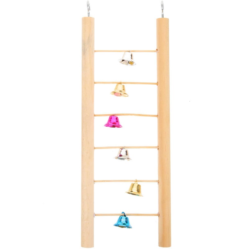 GALPADA Parrot Step Ladder Climbing with Bells 25cm Wooden Bird Cage Toy Pet Bird Accessory - Image 1