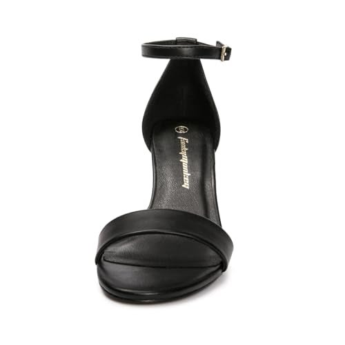 FUNKYMONKEY Women's Chunky High Heels Sandals,Two Strap Open Toe Ankle Strap Heeled Sandal,Party Wedding Strappy Buckle Sandals(9 M US, New Black) - Image 3
