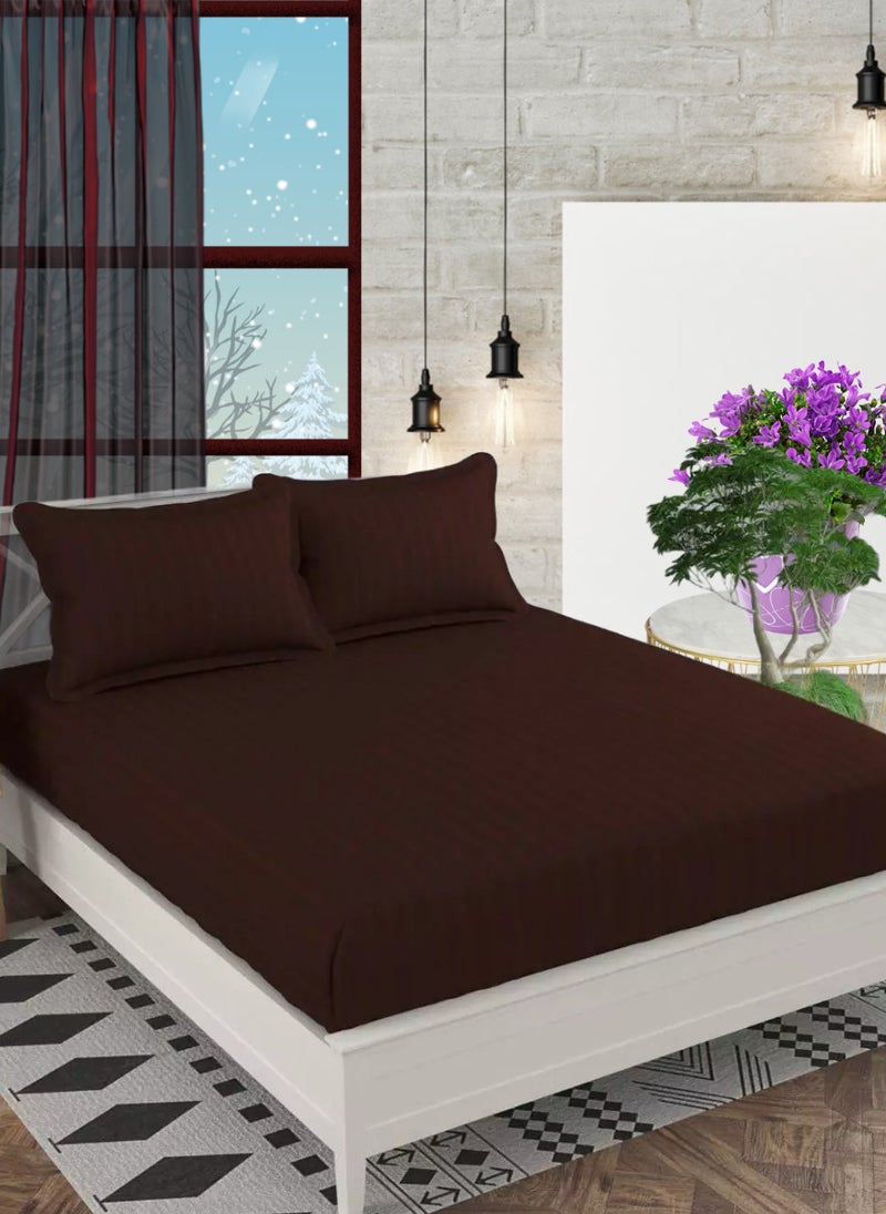 Blueberry Dark Brown Striped Design Bed Sheet Set Deep Pocket Machine Washable 150x200+25cm  - Image 1