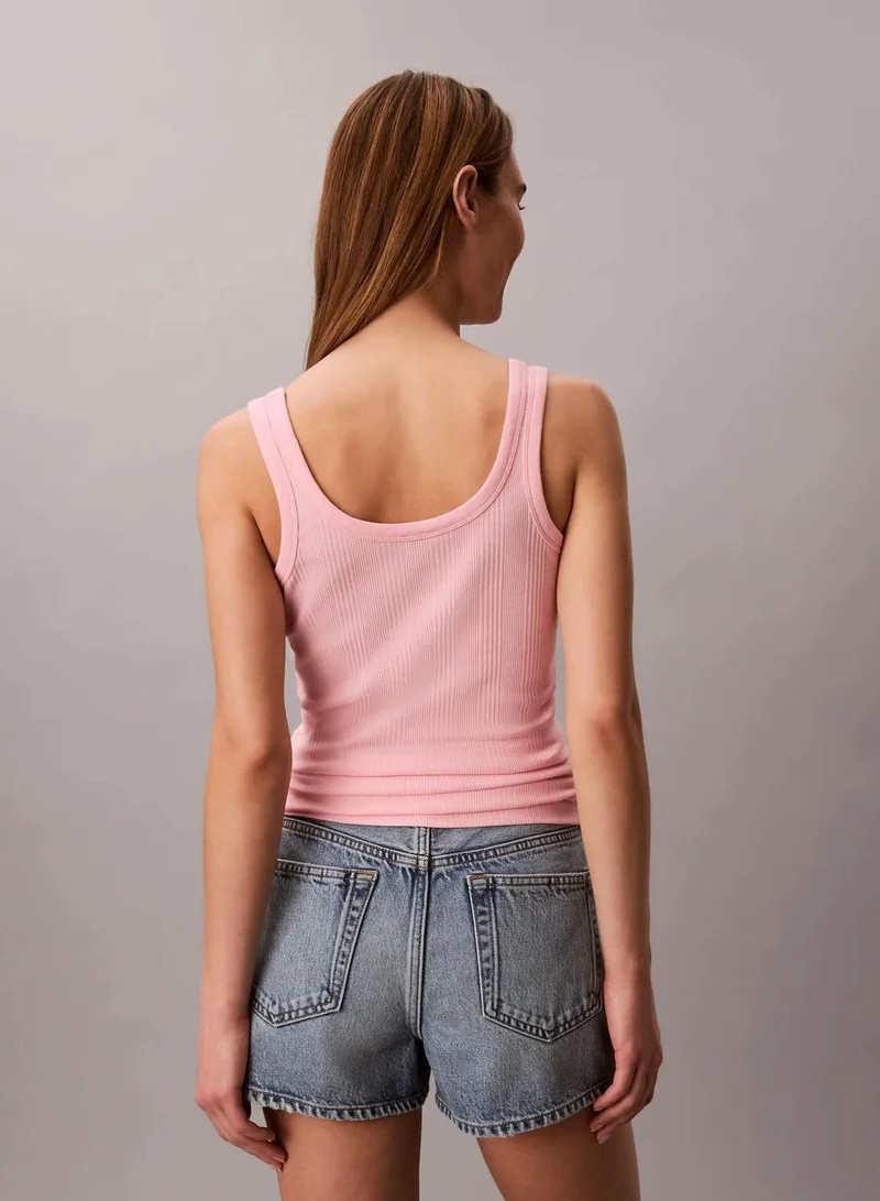 Calvin Klein Aloha Pink Slim Ribbed Cotton Tank Top for Women | Best Price UAE
