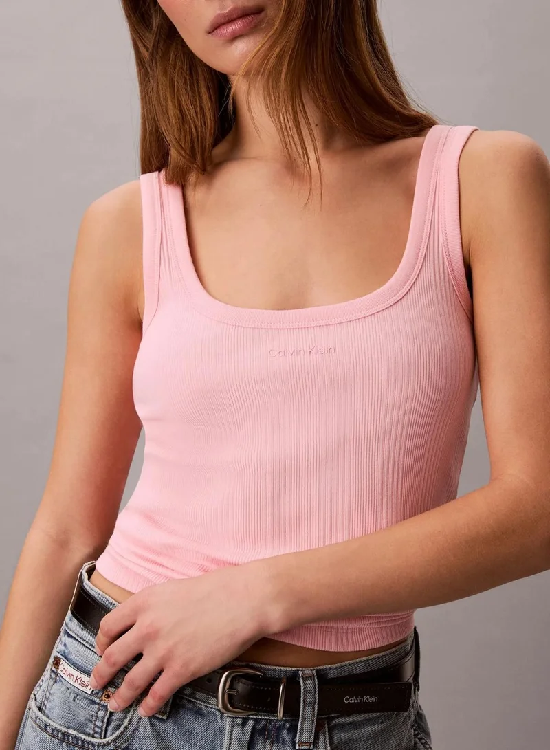 Calvin Klein Aloha Pink Slim Ribbed Cotton Tank Top for Women | Best Price UAE