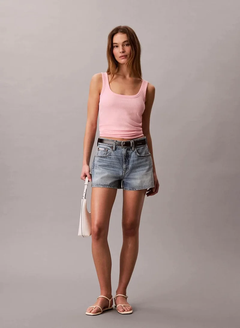 Calvin Klein Aloha Pink Slim Ribbed Cotton Tank Top for Women | Best Price UAE