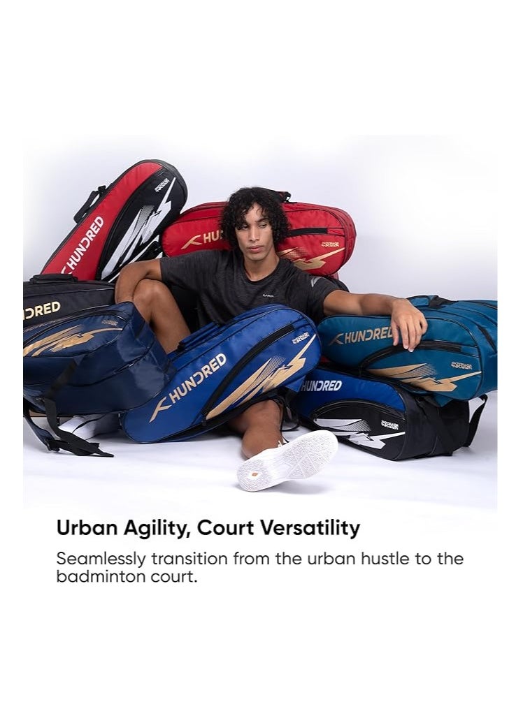 HUNDRED - Cosmogear Badminton Kit-bag | Large,Polyester | Double Zipper | Bag with Front Zipper Pocket | Padded Back Straps | Easy-Carry Handle | Racquet Sports - Image 1