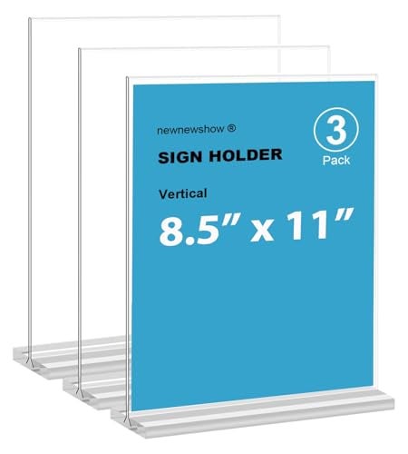 newnewshow 8.5x11 Acrylic Sign Holder 3 Pack Vertical Double-Sided Display (Optional 8.5x11 8.5x5.5 5x7 Horizontal and Vertical) - Image 1