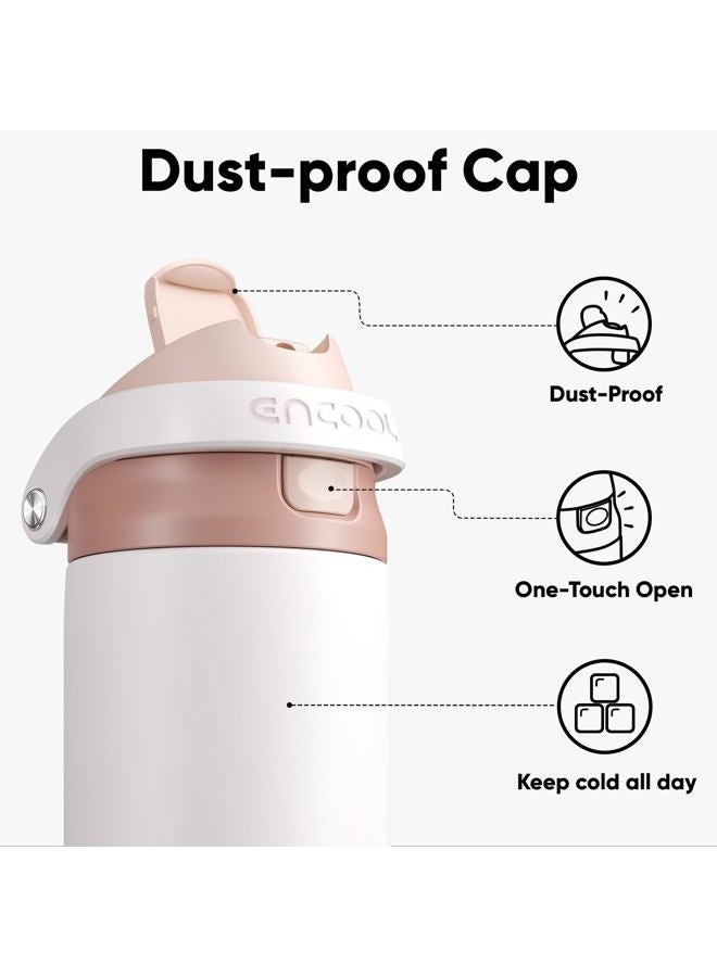 ENCOOL Leakproof Insulated Water Bottle with Straw Dual-Sip Water Bottle Bag-Safe Design for Work, Commute & Gym – Keeps Drinks Cold All Day, 24 oz, Coffee White - Image 2