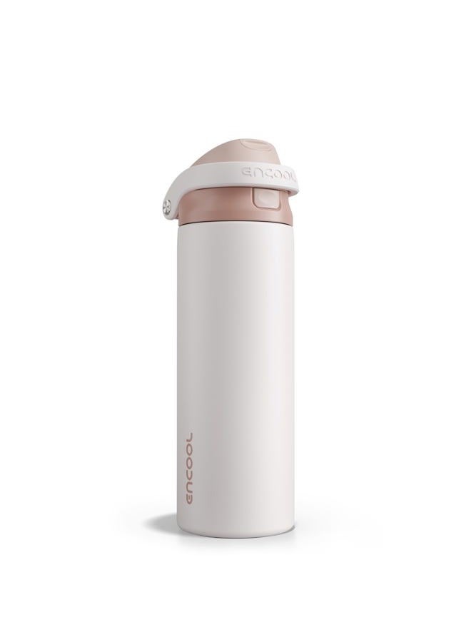ENCOOL Leakproof Insulated Water Bottle with Straw Dual-Sip Water Bottle Bag-Safe Design for Work, Commute & Gym – Keeps Drinks Cold All Day, 24 oz, Coffee White - Image 1