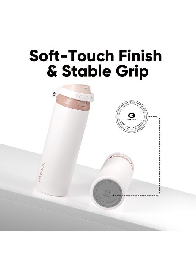 ENCOOL Leakproof Insulated Water Bottle with Straw Dual-Sip Water Bottle Bag-Safe Design for Work, Commute & Gym – Keeps Drinks Cold All Day, 24 oz, Coffee White - Image 5