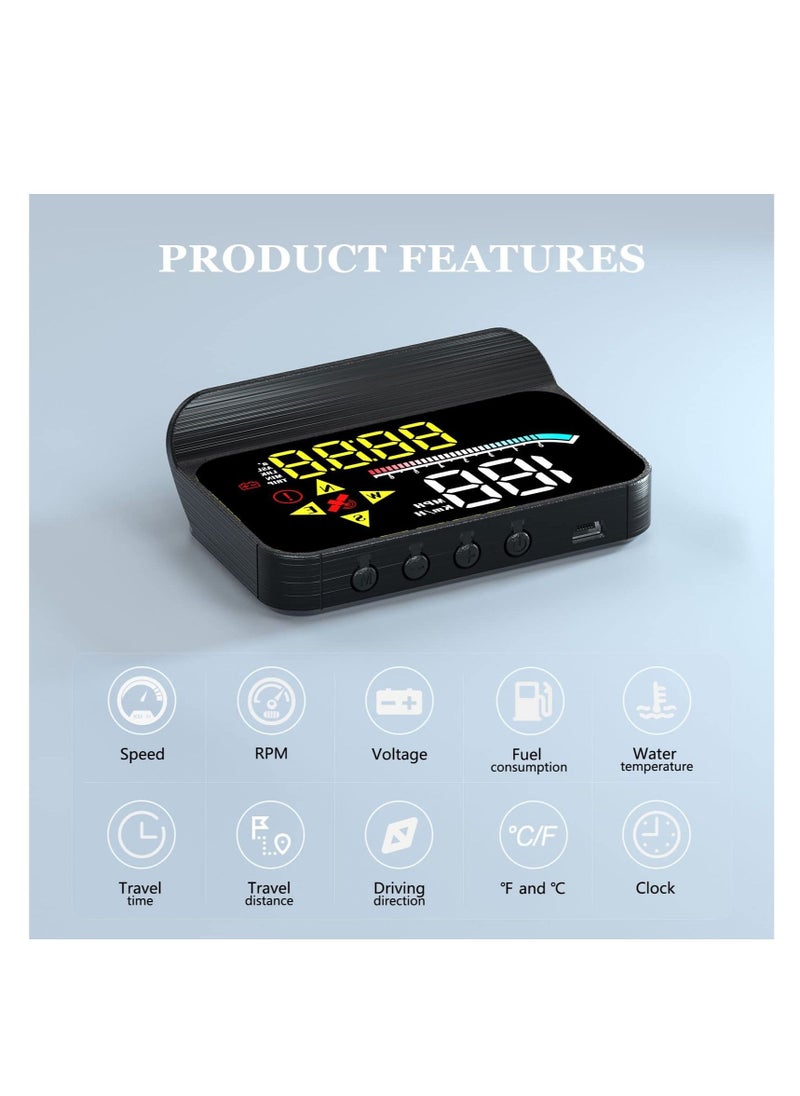 Y&D - Heads up Display for Cars, Upgrade Universal Car HUD Dual Mode OBD2/GPS System Projector Car, Digital Speedometer car mph, with Speed, OverSpeed Alarm, KMH/MPH, Mileage Measurement - Image 1