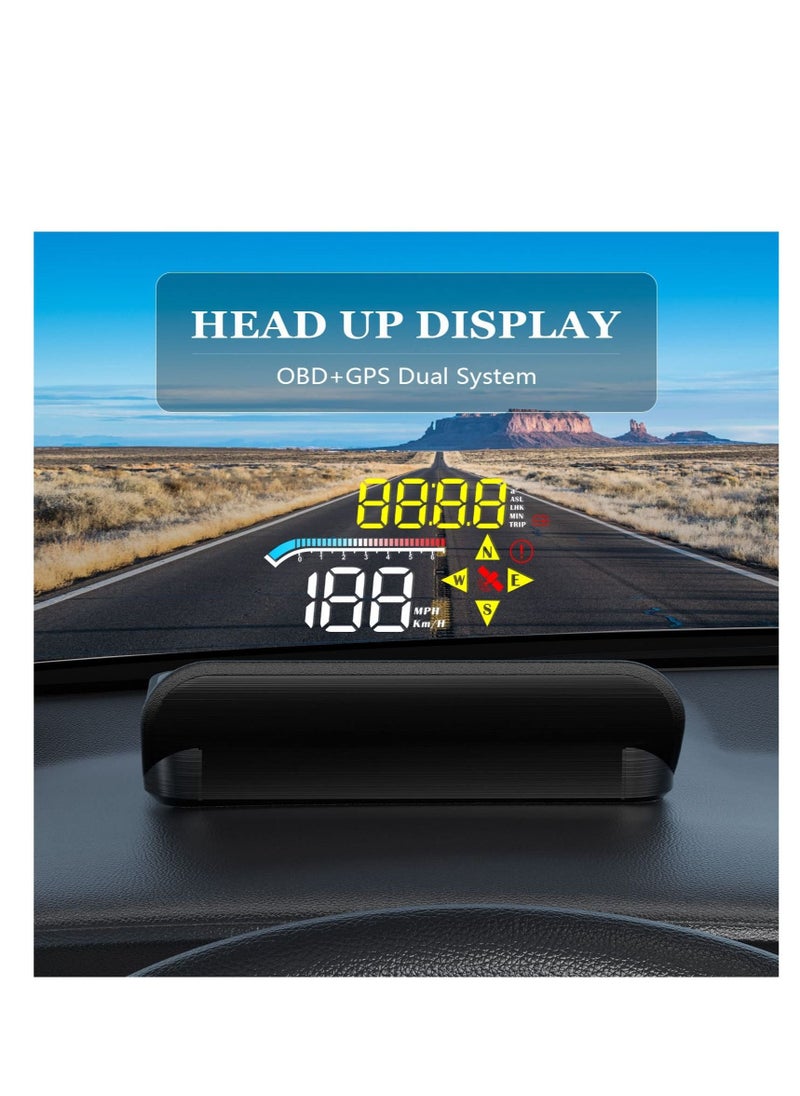 Y&D - Heads up Display for Cars, Upgrade Universal Car HUD Dual Mode OBD2/GPS System Projector Car, Digital Speedometer car mph, with Speed, OverSpeed Alarm, KMH/MPH, Mileage Measurement - Image 1