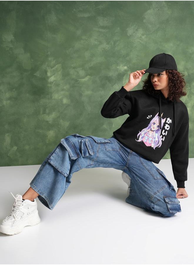 Tokyo Talkies - Anime Print Dropped Shoulder Hoodie by Styli - Image 1