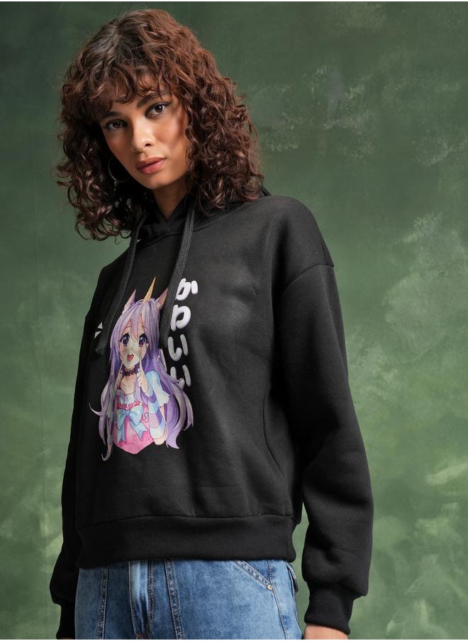 Tokyo Talkies - Anime Print Dropped Shoulder Hoodie by Styli - Image 1