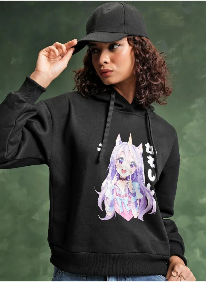 Tokyo Talkies Anime Print Dropped Shoulder Hoodie