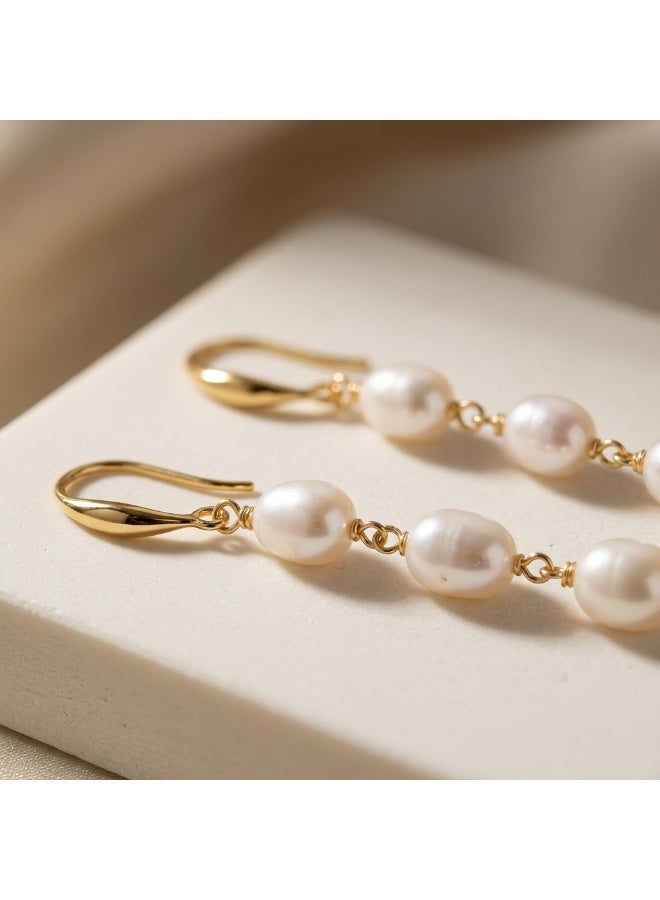 Minorisa Elegant Dangle Earrings | 18K Gold-Plated with Freshwater Pearls - Image 5