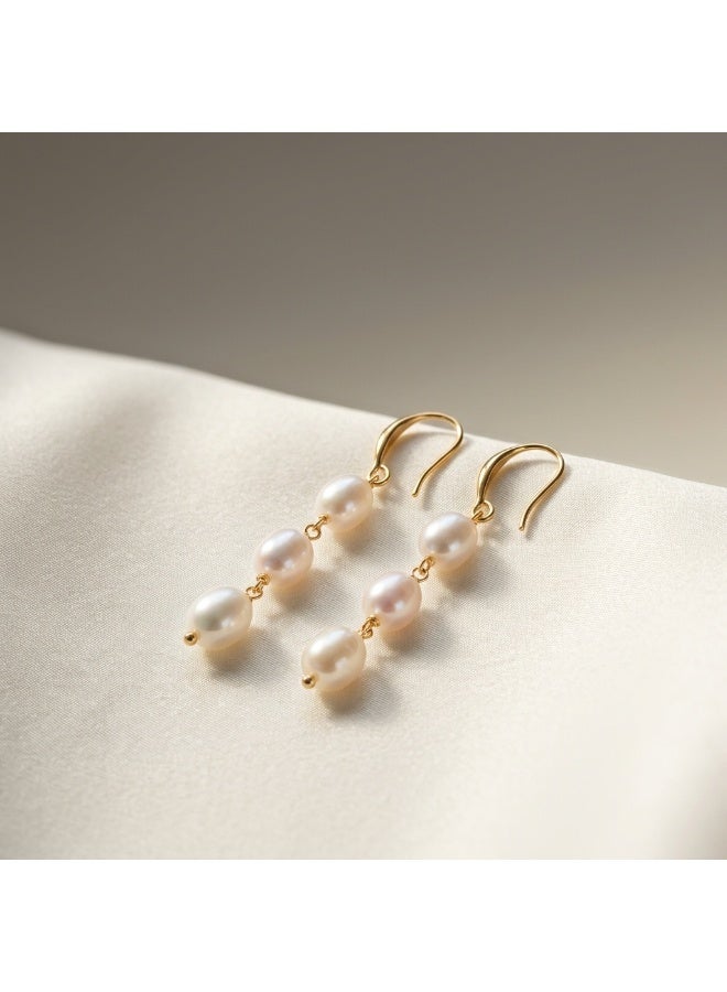 Minorisa Elegant Dangle Earrings | 18K Gold-Plated with Freshwater Pearls - Image 1
