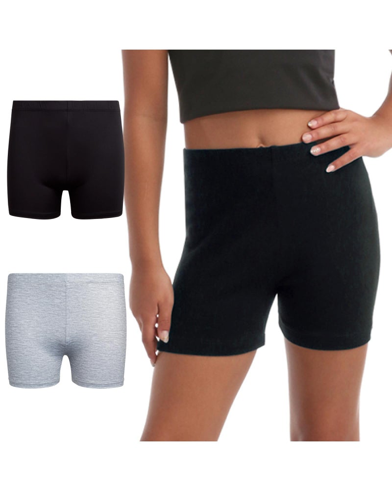 Rene Rofe Girls Athletic Shorts - 2 Pack Breathable Soft Stretch Girls Bike Shorts Four-Way Stretch Cheer Dance Sports Short, Size 6X, Grey/Black - Image 1