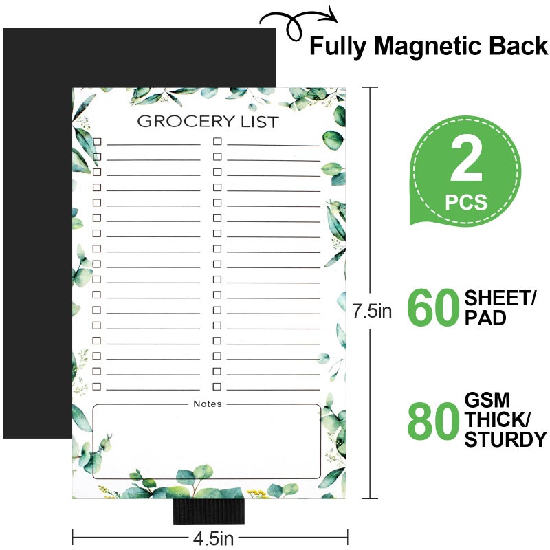 Joyberg 2 PCS Magnetic Grocery List Pads for Fridge, 4.5x7.5 Inches Magnetic Note Pad for Fridge, Grocery List Magnet Pad for Refridge, Magnetics Notepads, Shopping Lists, 60 Pages Per Notepad - Image 2