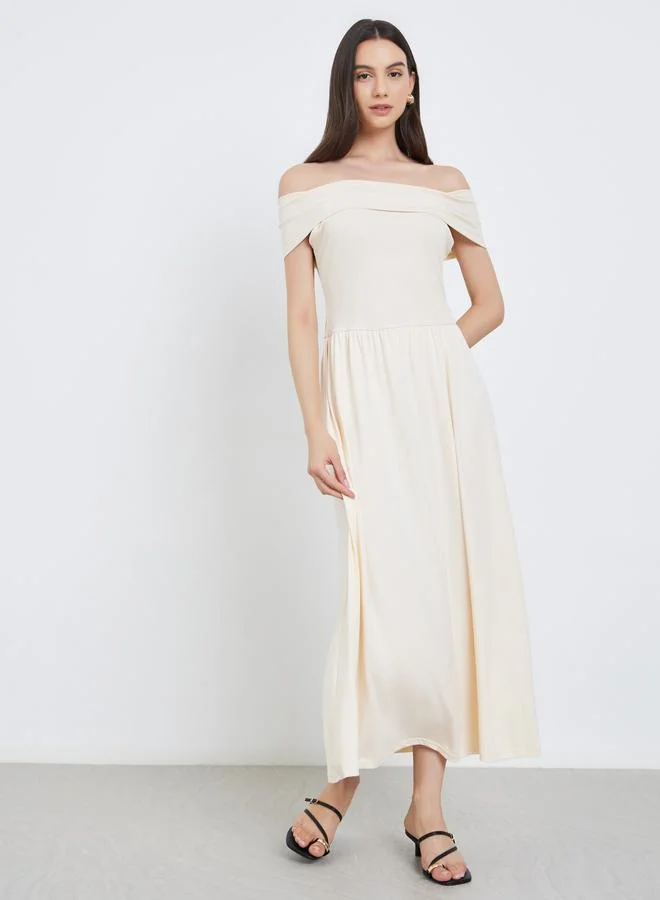 Take Two  Take Two Beige Off Shoulder A-Line Midi Dress for Women | Best Price UAE