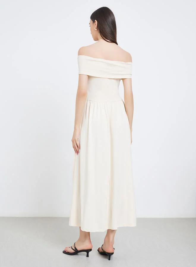Take Two  Take Two Beige Off Shoulder A-Line Midi Dress for Women | Best Price UAE