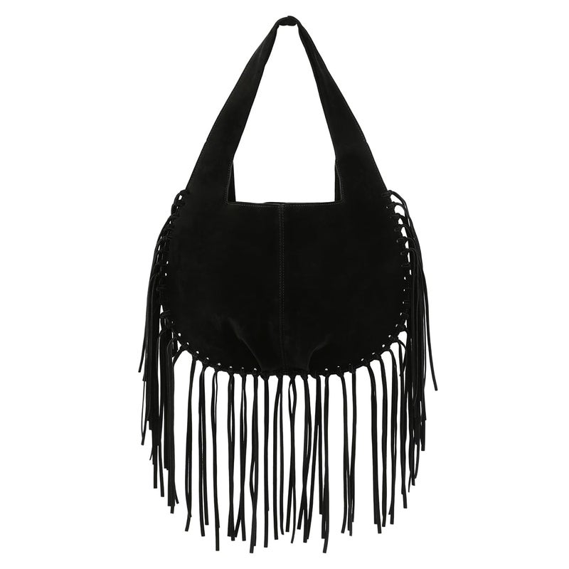 HDE Women's Faux Suede Leather Bag Fringe Tassel Shoulder Purse Western Handbag - Black - Image 1