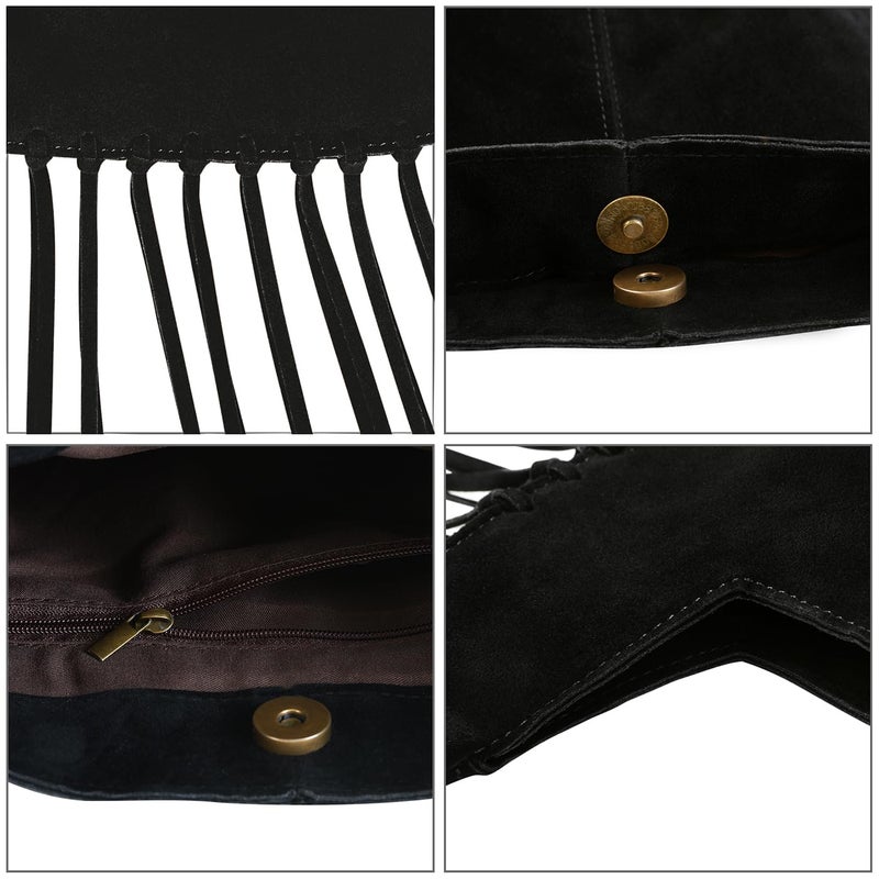 HDE Women's Faux Suede Leather Bag Fringe Tassel Shoulder Purse Western Handbag - Black - Image 5