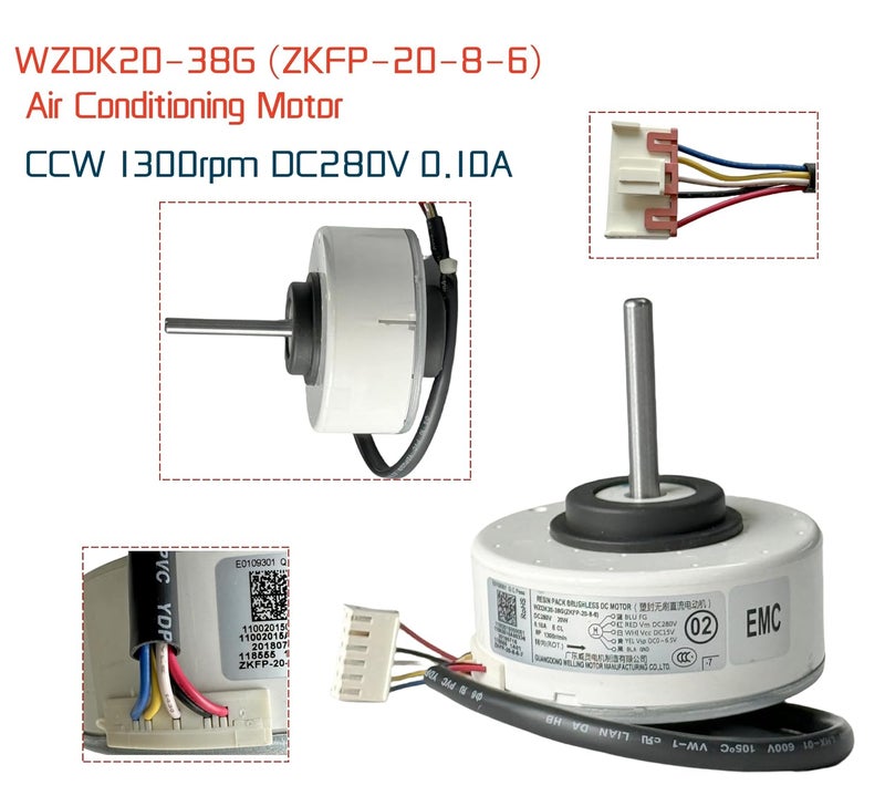 IXGPUTS Air Conditioning Motor WZDK20-38G (ZKFP-20-8-6) OEM DC Brushless Fan Motor, 20W Inverter Air Conditioner Brushless DC Motor for Central air Conditioner, CCW 1300rpm DC280V 0.10A - Image 2
