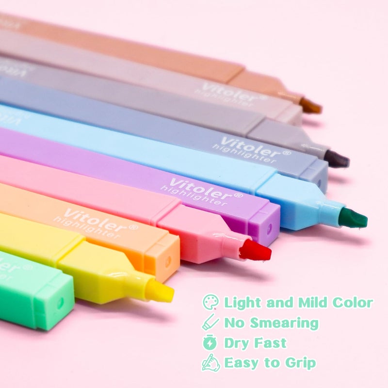 Vitoler 10Pcs Aesthetic Highlighters, Chisel Tip Marker Pens,Assorted Color Candy Highlighters,No Bleed Bible Highlighters,Cute Pastel Highlighters for Journaling Planner Notes School Supplies - Image 4