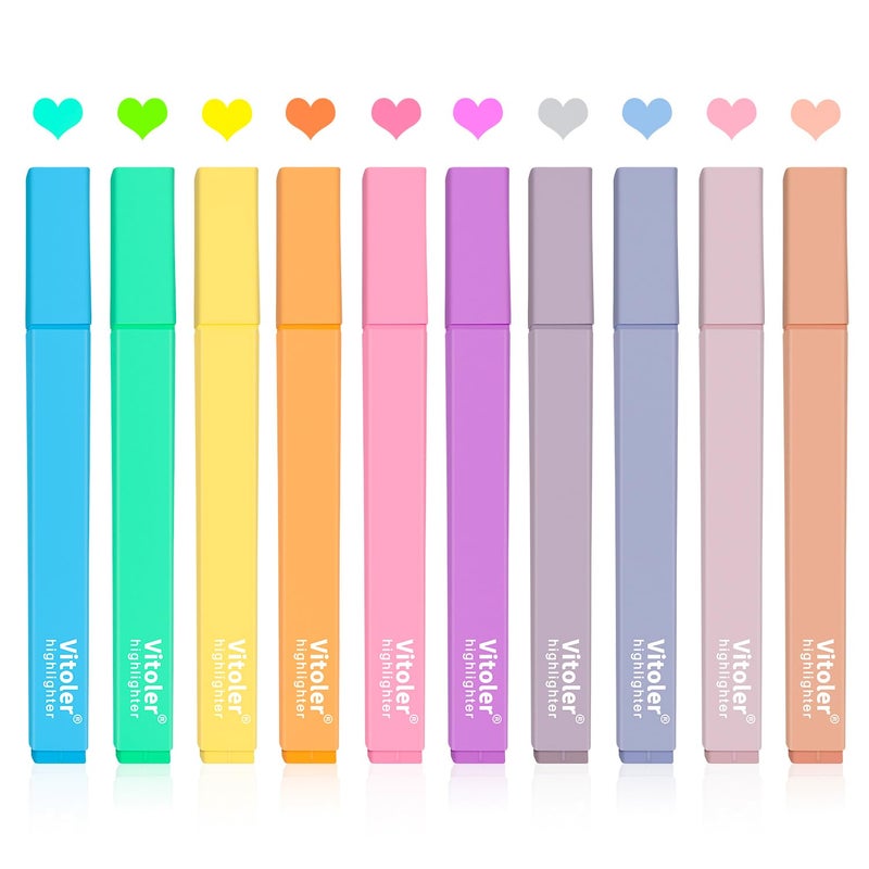 Vitoler 10Pcs Aesthetic Highlighters, Chisel Tip Marker Pens,Assorted Color Candy Highlighters,No Bleed Bible Highlighters,Cute Pastel Highlighters for Journaling Planner Notes School Supplies - Image 1