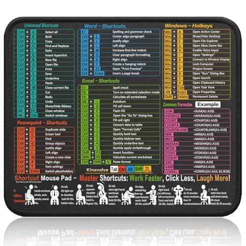 Kinevolve Mouse Pad for ExcelWordPowerPointWindows Shortcuts Small Excel Cheat Sheet Desk Pad 118x98 Portable Computer Mousepad Gaming Office Waterproof NonSlip Stitched Edges - Image 1