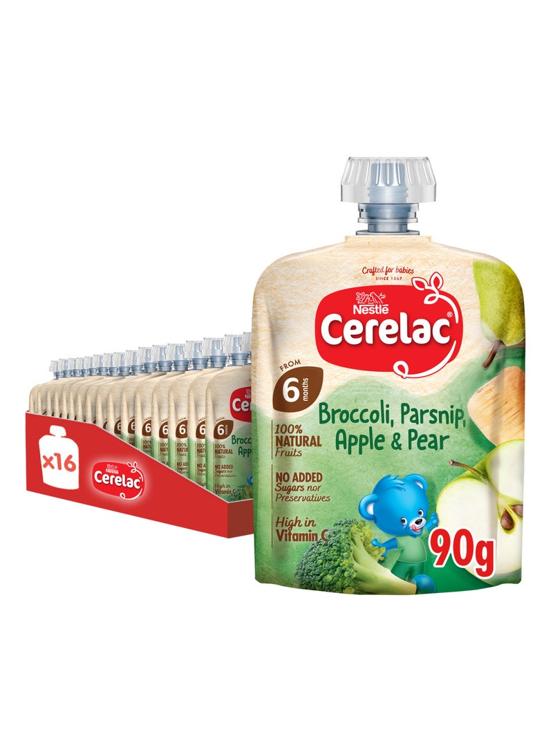Cerelac Fruits Puree Pouch In Broccoli Parsnip Apple And Pear 16 x 90g  - Image 1
