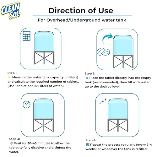 Cleansol Chlorine Tablets for Water Tank Disinfection – 10g Each (Pack of 30) | 1 Tablet Treats 1000 litres | Kills Germs & Controls Odour | Ideal for Overhead & Underground Water Tanks - Image 5