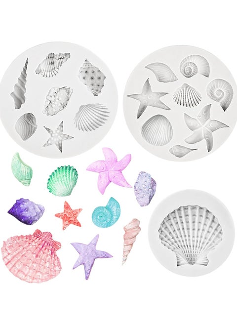 3-Piece Marine Theme Silicone Moulds – Shells, Starfish, and Conch for Chocolate, Cake, and Fondant DIY