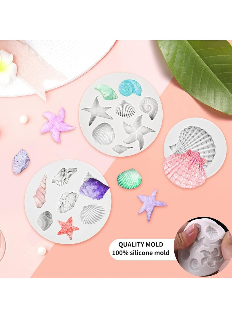 3-Piece Marine Theme Silicone Moulds – Shells, Starfish, and Conch for Chocolate, Cake, and Fondant DIY