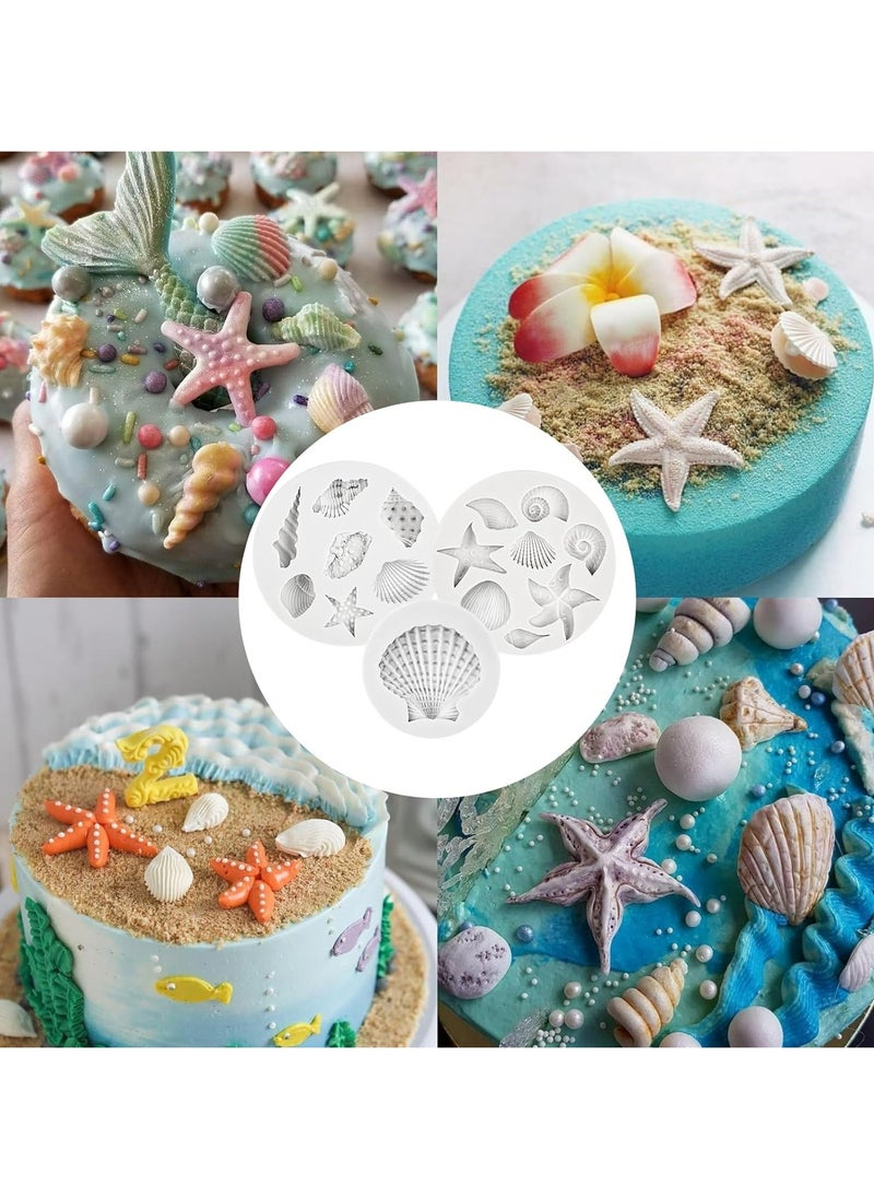 3-Piece Marine Theme Silicone Moulds – Shells, Starfish, and Conch for Chocolate, Cake, and Fondant DIY