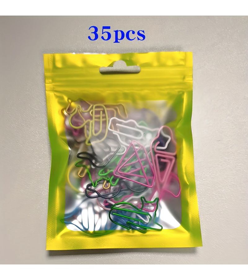 Green Bag 35pcs Mixed Retro Curly Paper Clips With Arrow Heart Star Shapes Multicolor Bookmark Page Holders For Office Bulletin Boards Crafts Non Damaging Metal - Image 1