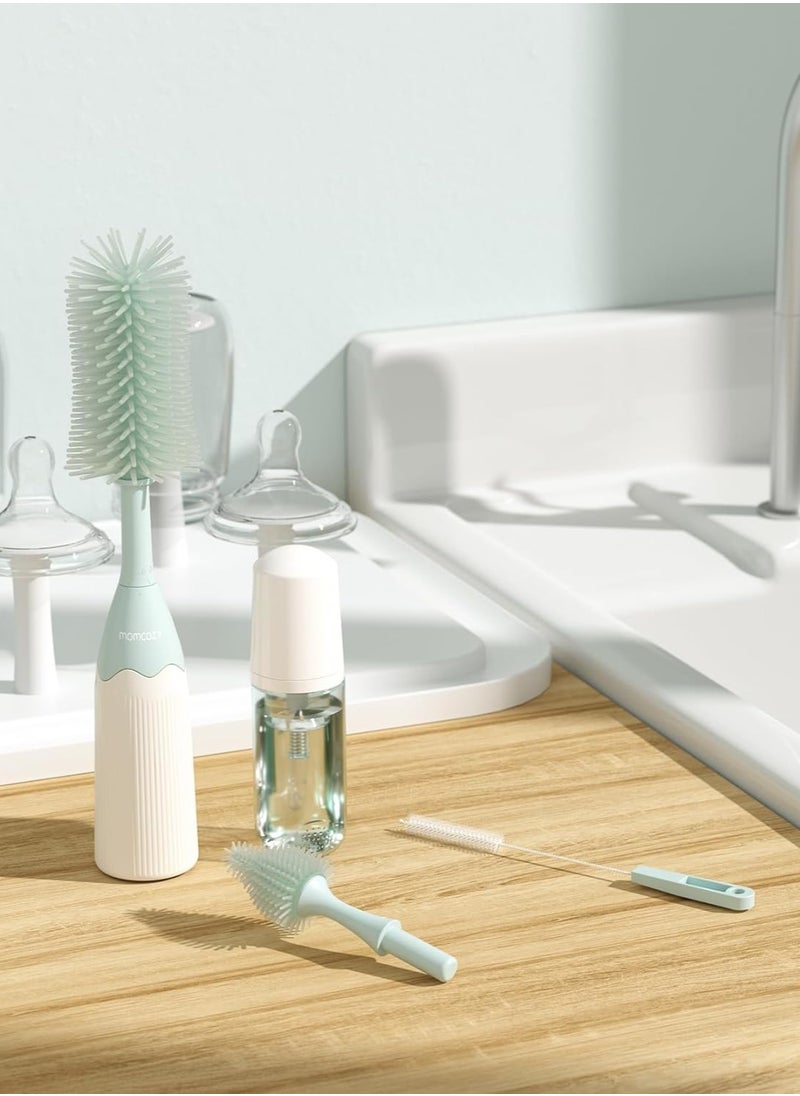 Momcozy - Bottle Brush Kit, Innovative Push-Press Design for Better Cleaning - Baby Bottle Cleaner Brush for Baby Bottle, Breast Pumps, Nipples, and More - Can Generate Foam for Better Cleaning - Image 1